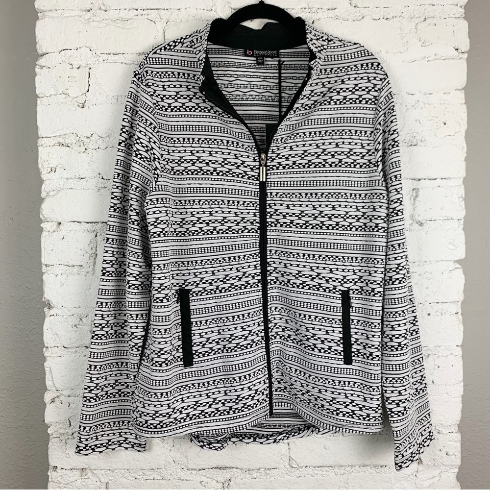 Birdee Sport Australia Black White Striped Textured Front Zip Golf Jacket XXL